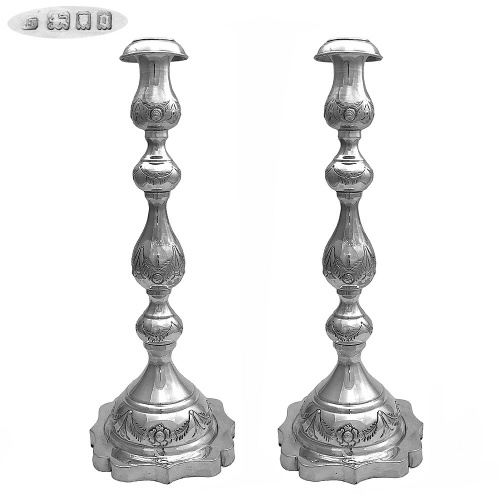 Pair English Sterling Silver Candlesticks 1929